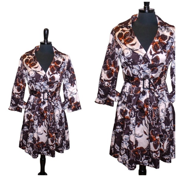 Deux Mille Vingte Belted Jacket Short Trench Floral Print Silk Cotton - Picture 3 of 4